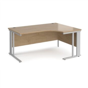 Maestro 25 right hand ergonomic desk 1600mm wide - silver cable managed leg frame Kendal Oak Top - MCM16ERSKO