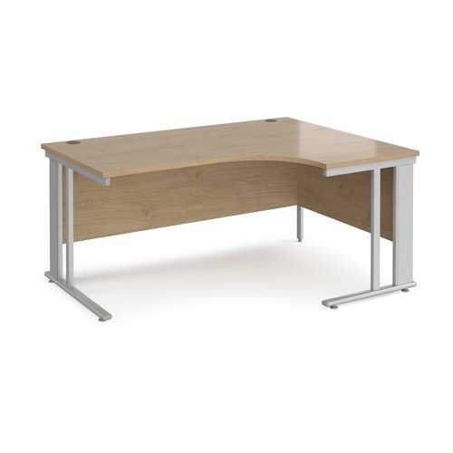 Maestro 25 right hand ergonomic desk 1600mm wide - silver cable managed leg frame Kendal Oak Top - MCM16ERSKO
