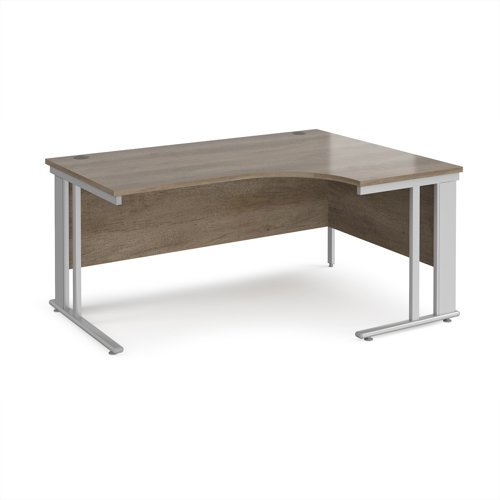 Maestro 25 right hand ergonomic desk 1600mm wide - silver cable managed leg frame Nebraska Oak Top - MCM16ERSNO