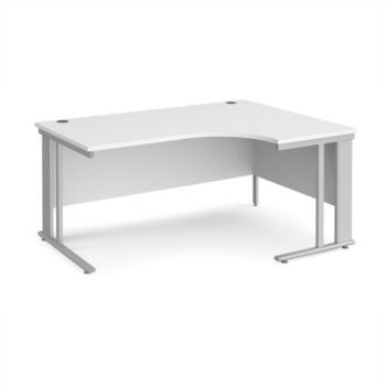 Maestro 25 right hand ergonomic desk 1600mm wide - silver cable managed leg frame White Top - MCM16ERSWH