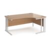 Maestro 25 right hand ergonomic desk 1600mm wide - white cable managed leg frame Beech top - MCM16ERWHB
