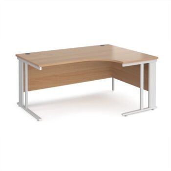 Maestro 25 right hand ergonomic desk 1600mm wide - white cable managed leg frame Beech top - MCM16ERWHB