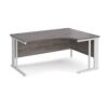 Maestro 25 right hand ergonomic desk 1600mm wide - white cable managed leg frame Grey Oak Top - MCM16ERWHGO