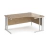 Maestro 25 right hand ergonomic desk 1600mm wide - white cable managed leg frame Kendal Oak Top - MCM16ERWHKO