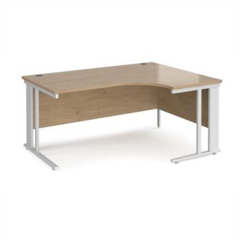 Maestro 25 right hand ergonomic desk 1600mm wide - white cable managed leg frame Kendal Oak Top - MCM16ERWHKO
