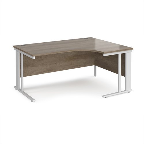 Maestro 25 right hand ergonomic desk 1600mm wide - white cable managed leg frame Nebraska Oak Top - MCM16ERWHNO
