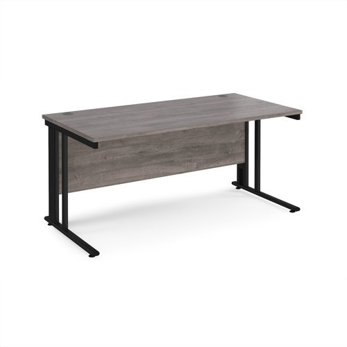 Maestro 25 straight desk 1600mm x 800mm - black cable managed leg frame Grey Oak Top - MCM16KGO