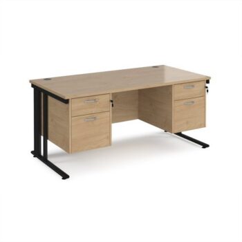 Maestro 25 straight desk 1600mm x 800mm with two x 2 drawer pedestals - black cable managed leg frame Kendal Oak Top - MCM16P22KKO
