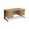 Maestro 25 straight desk 1600mm x 800mm with two x 2 drawer pedestals - black cable managed leg frame Oak Top - MCM16P22KO