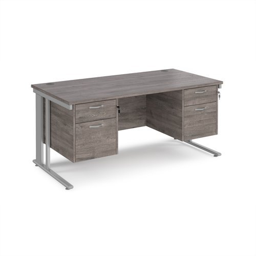 Maestro 25 straight desk 1600mm x 800mm with two x 2 drawer pedestals - silver cable managed leg frame Grey Oak Top - MCM16P22SGO