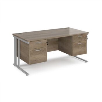 Maestro 25 straight desk 1600mm x 800mm with two x 2 drawer pedestals - silver cable managed leg frame Nebraska Oak Top - MCM16P22SNO