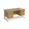Maestro 25 straight desk 1600mm x 800mm with two x 2 drawer pedestals - silver cable managed leg frame Oak Top - MCM16P22SO
