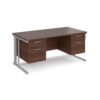 Maestro 25 straight desk 1600mm x 800mm with two x 2 drawer pedestals - silver cable managed leg frame Walnut top - MCM16P22SW