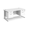 Maestro 25 straight desk 1600mm x 800mm with two x 2 drawer pedestals - silver cable managed leg frame White Top - MCM16P22SWH