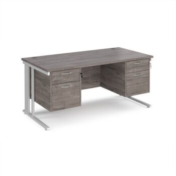 Maestro 25 straight desk 1600mm x 800mm with two x 2 drawer pedestals - white cable managed leg frame Grey Oak Top - MCM16P22WHGO