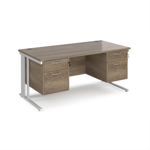 Maestro 25 straight desk 1600mm x 800mm with two x 2 drawer pedestals - white cable managed leg frame Nebraska Oak Top - MCM16P22WHNO
