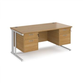 Maestro 25 straight desk 1600mm x 800mm with two x 2 drawer pedestals - white cable managed leg frame Oak Top - MCM16P22WHO