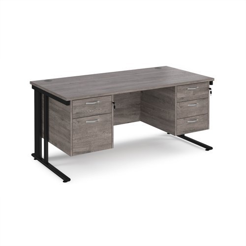 Maestro 25 straight desk 1600mm x 800mm with 2 and 3 drawer pedestals - black cable managed leg frame Grey Oak Top - MCM16P23KGO