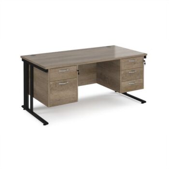 Maestro 25 straight desk 1600mm x 800mm with 2 and 3 drawer pedestals - black cable managed leg frame Nebraska Oak Top - MCM16P23KNO