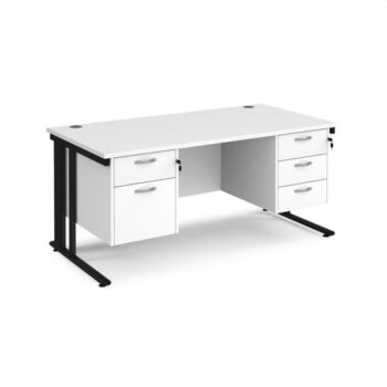Maestro 25 straight desk 1600mm x 800mm with 2 and 3 drawer pedestals - black cable managed leg frame White Top - MCM16P23KWH
