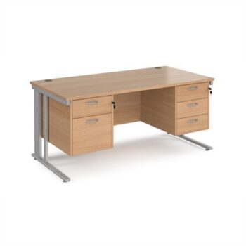Maestro 25 straight desk 1600mm x 800mm with 2 and 3 drawer pedestals - silver cable managed leg frame Beech top - MCM16P23SB