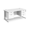 Maestro 25 straight desk 1600mm x 800mm with 2 and 3 drawer pedestals - silver cable managed leg frame White Top - MCM16P23SWH