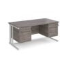 Maestro 25 straight desk 1600mm x 800mm with 2 and 3 drawer pedestals - white cable managed leg frame Grey Oak Top - MCM16P23WHGO