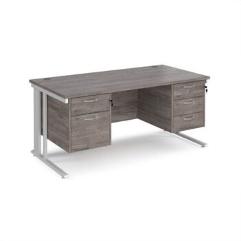 Maestro 25 straight desk 1600mm x 800mm with 2 and 3 drawer pedestals - white cable managed leg frame Grey Oak Top - MCM16P23WHGO