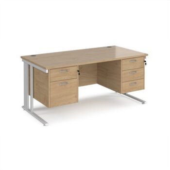 Maestro 25 straight desk 1600mm x 800mm with 2 and 3 drawer pedestals - white cable managed leg frame Kendal Oak Top - MCM16P23WHKO