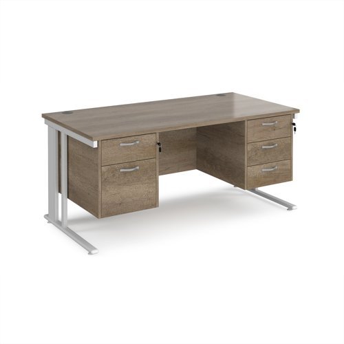 Maestro 25 straight desk 1600mm x 800mm with 2 and 3 drawer pedestals - white cable managed leg frame Nebraska Oak Top - MCM16P23WHNO
