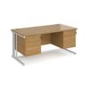 Maestro 25 straight desk 1600mm x 800mm with 2 and 3 drawer pedestals - white cable managed leg frame Oak Top - MCM16P23WHO