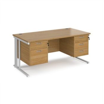 Maestro 25 straight desk 1600mm x 800mm with 2 and 3 drawer pedestals - white cable managed leg frame Oak Top - MCM16P23WHO