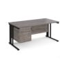 Maestro 25 straight desk 1600mm x 800mm with 2 drawer pedestal - black cable managed leg frame Grey Oak Top - MCM16P2KGO