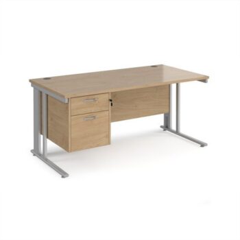 Maestro 25 straight desk 1600mm x 800mm with 2 drawer pedestal - silver cable managed leg frame Kendal Oak Top - MCM16P2SKO