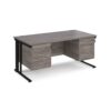 Maestro 25 straight desk 1600mm x 800mm with two x 3 drawer pedestals - black cable managed leg frame Grey Oak Top - MCM16P33KGO