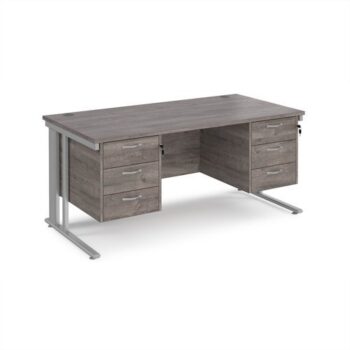 Maestro 25 straight desk 1600mm x 800mm with two x 3 drawer pedestals - silver cable managed leg frame Grey Oak Top - MCM16P33SGO