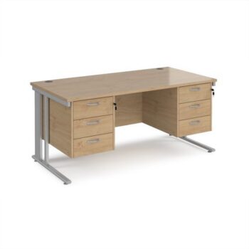 Maestro 25 straight desk 1600mm x 800mm with two x 3 drawer pedestals - silver cable managed leg frame Kendal Oak Top - MCM16P33SKO
