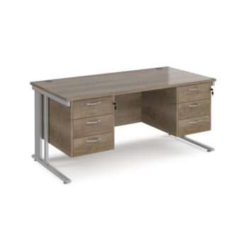 Maestro 25 straight desk 1600mm x 800mm with two x 3 drawer pedestals - silver cable managed leg frame Nebraska Oak Top - MCM16P33SNO