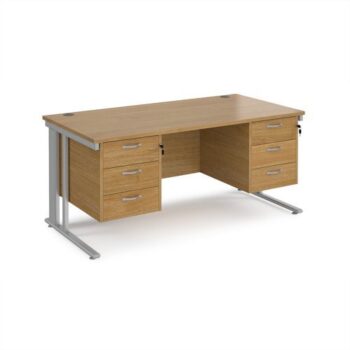 Maestro 25 straight desk 1600mm x 800mm with two x 3 drawer pedestals - silver cable managed leg frame Oak Top - MCM16P33SO