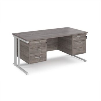 Maestro 25 straight desk 1600mm x 800mm with two x 3 drawer pedestals - white cable managed leg frame Grey Oak Top - MCM16P33WHGO