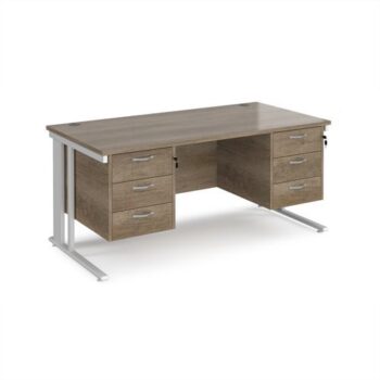 Maestro 25 straight desk 1600mm x 800mm with two x 3 drawer pedestals - white cable managed leg frame Nebraska Oak Top - MCM16P33WHNO