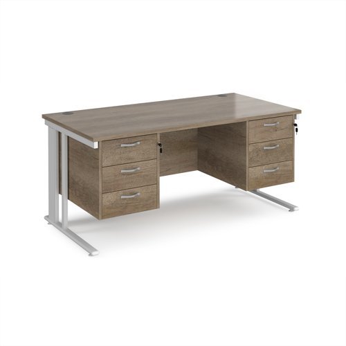 Maestro 25 straight desk 1600mm x 800mm with two x 3 drawer pedestals - white cable managed leg frame Nebraska Oak Top - MCM16P33WHNO