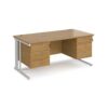 Maestro 25 straight desk 1600mm x 800mm with two x 3 drawer pedestals - white cable managed leg frame Oak Top - MCM16P33WHO