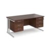 Maestro 25 straight desk 1600mm x 800mm with two x 3 drawer pedestals - white cable managed leg frame Walnut top - MCM16P33WHW