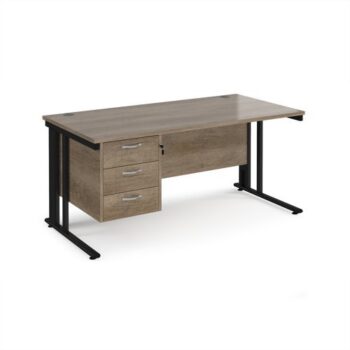 Maestro 25 straight desk 1600mm x 800mm with 3 drawer pedestal - black cable managed leg frame Nebraska Oak Top - MCM16P3KNO