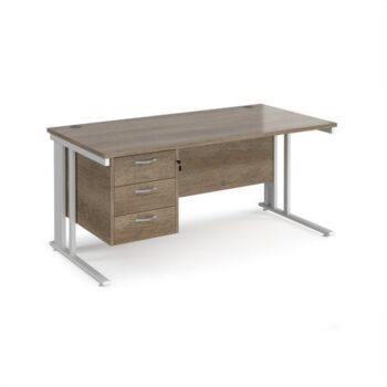 Maestro 25 straight desk 1600mm x 800mm with 3 drawer pedestal - white cable managed leg frame Nebraska Oak Top - MCM16P3WHNO