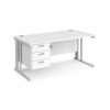 Maestro 25 straight desk 1600mm x 800mm with 3 drawer pedestal - white cable managed leg frame White Top - MCM16P3WHWH