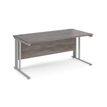 Maestro 25 straight desk 1600mm x 800mm - silver cable managed leg frame Grey Oak Top - MCM16SGO