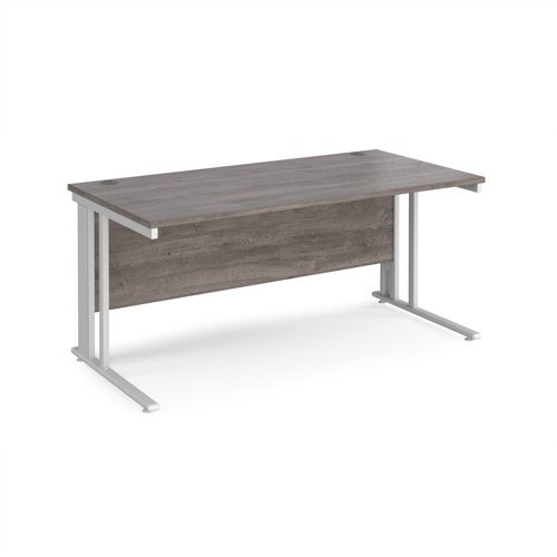 Maestro 25 straight desk 1600mm x 800mm - white cable managed leg frame Grey Oak Top - MCM16WHGO