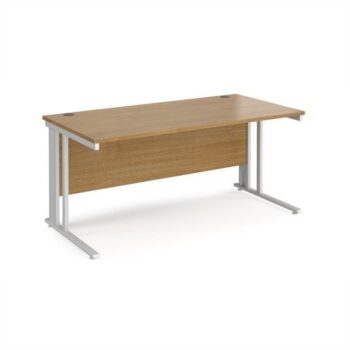 Maestro 25 straight desk 1600mm x 800mm - white cable managed leg frame Oak Top - MCM16WHO